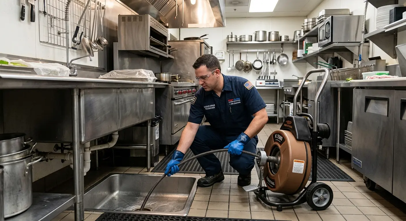Commercial drain cleaning service in a restaurant kitchen in Rocky Mount